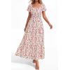 image:imageBTFBM Summer Dress for Women 2026 Spring Floral Short Sleeve Casual Flowy ALine Smocked Tiered Maxi Dresses PocketsFloral Apricot Red