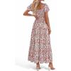 image:imageBTFBM Summer Dress for Women 2026 Spring Floral Short Sleeve Casual Flowy ALine Smocked Tiered Maxi Dresses PocketsFloral Beige Multicolor