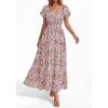 image:imageBTFBM Summer Dress for Women 2026 Spring Floral Short Sleeve Casual Flowy ALine Smocked Tiered Maxi Dresses PocketsFloral Beige Multicolor