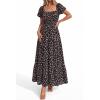 image:imageBTFBM Summer Dress for Women 2026 Spring Floral Short Sleeve Casual Flowy ALine Smocked Tiered Maxi Dresses PocketsFloral Black Pink