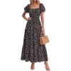 image:imageBTFBM Summer Dress for Women 2026 Spring Floral Short Sleeve Casual Flowy ALine Smocked Tiered Maxi Dresses PocketsFloral Black Pink