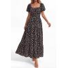 image:imageBTFBM Summer Dress for Women 2026 Spring Floral Short Sleeve Casual Flowy ALine Smocked Tiered Maxi Dresses PocketsFloral Black Pink