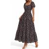 image:imageBTFBM Summer Dress for Women 2026 Spring Floral Short Sleeve Casual Flowy ALine Smocked Tiered Maxi Dresses PocketsFloral Black Pink