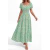 image:imageBTFBM Summer Dress for Women 2026 Spring Floral Short Sleeve Casual Flowy ALine Smocked Tiered Maxi Dresses PocketsFloral Green