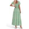 image:imageBTFBM Summer Dress for Women 2026 Spring Floral Short Sleeve Casual Flowy ALine Smocked Tiered Maxi Dresses PocketsFloral Green