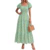 image:imageBTFBM Summer Dress for Women 2026 Spring Floral Short Sleeve Casual Flowy ALine Smocked Tiered Maxi Dresses PocketsFloral Green
