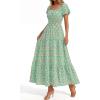 image:imageBTFBM Summer Dress for Women 2026 Spring Floral Short Sleeve Casual Flowy ALine Smocked Tiered Maxi Dresses PocketsFloral Green