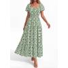 image:imageBTFBM Summer Dress for Women 2026 Spring Floral Short Sleeve Casual Flowy ALine Smocked Tiered Maxi Dresses PocketsFloral Green White