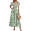 image:imageBTFBM Summer Dress for Women 2026 Spring Floral Short Sleeve Casual Flowy ALine Smocked Tiered Maxi Dresses PocketsFloral Green White