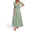 image:imageBTFBM Summer Dress for Women 2026 Spring Floral Short Sleeve Casual Flowy ALine Smocked Tiered Maxi Dresses PocketsFloral Green White