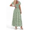 image:imageBTFBM Summer Dress for Women 2026 Spring Floral Short Sleeve Casual Flowy ALine Smocked Tiered Maxi Dresses PocketsFloral Green White