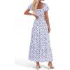 image:imageBTFBM Summer Dress for Women 2026 Spring Floral Short Sleeve Casual Flowy ALine Smocked Tiered Maxi Dresses PocketsFloral White Blue