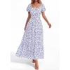 image:imageBTFBM Summer Dress for Women 2026 Spring Floral Short Sleeve Casual Flowy ALine Smocked Tiered Maxi Dresses PocketsFloral White Blue