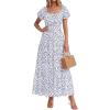 image:imageBTFBM Summer Dress for Women 2026 Spring Floral Short Sleeve Casual Flowy ALine Smocked Tiered Maxi Dresses PocketsFloral White Blue