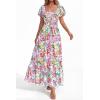 image:imageBTFBM Summer Dress for Women 2026 Spring Floral Short Sleeve Casual Flowy ALine Smocked Tiered Maxi Dresses PocketsFloral White Multicolor