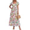 image:imageBTFBM Summer Dress for Women 2026 Spring Floral Short Sleeve Casual Flowy ALine Smocked Tiered Maxi Dresses PocketsFloral White Multicolor
