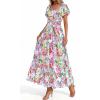 image:imageBTFBM Summer Dress for Women 2026 Spring Floral Short Sleeve Casual Flowy ALine Smocked Tiered Maxi Dresses PocketsFloral White Multicolor