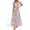 image:imageBTFBM Summer Dress for Women 2026 Spring Floral Short Sleeve Casual Flowy ALine Smocked Tiered Maxi Dresses PocketsFloral White Multicolor