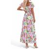 image:imageBTFBM Summer Dress for Women 2026 Spring Floral Short Sleeve Casual Flowy ALine Smocked Tiered Maxi Dresses PocketsFloral White Multicolor