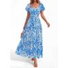 image:imageBTFBM Summer Dress for Women 2026 Spring Floral Short Sleeve Casual Flowy ALine Smocked Tiered Maxi Dresses PocketsLeaf Blue