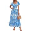 image:imageBTFBM Summer Dress for Women 2026 Spring Floral Short Sleeve Casual Flowy ALine Smocked Tiered Maxi Dresses PocketsLeaf Blue