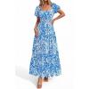 image:imageBTFBM Summer Dress for Women 2026 Spring Floral Short Sleeve Casual Flowy ALine Smocked Tiered Maxi Dresses PocketsLeaf Blue