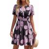 image:imageBTFBM Summer Dresses for Women 2026 Lightweight Casual Short Sleeve Floral Mini Dress A Line Beach Vacation SundressBlack Purple Flower