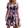image:imageBTFBM Summer Dresses for Women 2026 Lightweight Casual Short Sleeve Floral Mini Dress A Line Beach Vacation SundressBlack Purple Flower