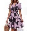 image:imageBTFBM Summer Dresses for Women 2026 Lightweight Casual Short Sleeve Floral Mini Dress A Line Beach Vacation SundressBlack Purple Flower