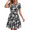 image:imageBTFBM Summer Dresses for Women 2026 Lightweight Casual Short Sleeve Floral Mini Dress A Line Beach Vacation SundressBlack White Flower