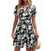 image:imageBTFBM Summer Dresses for Women 2026 Lightweight Casual Short Sleeve Floral Mini Dress A Line Beach Vacation SundressBlack White Flower