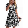 image:imageBTFBM Summer Dresses for Women 2026 Lightweight Casual Short Sleeve Floral Mini Dress A Line Beach Vacation SundressBlack White Flower