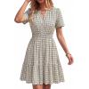 image:imageBTFBM Summer Dresses for Women 2026 Lightweight Casual Short Sleeve Floral Mini Dress A Line Beach Vacation SundressLight Khaki