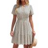 image:imageBTFBM Summer Dresses for Women 2026 Lightweight Casual Short Sleeve Floral Mini Dress A Line Beach Vacation SundressLight Khaki