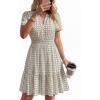 image:imageBTFBM Summer Dresses for Women 2026 Lightweight Casual Short Sleeve Floral Mini Dress A Line Beach Vacation SundressLight Khaki