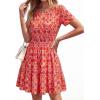 image:imageBTFBM Summer Dresses for Women 2026 Lightweight Casual Short Sleeve Floral Mini Dress A Line Beach Vacation SundressRed
