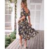 image:imageBTFBM Summer Dresses for Women 2026 Spring Outfits Beach Vacation Short Sleeve Smocked Boho Casual Floral Maxi DressFloral Black Yellow