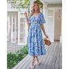 image:imageBTFBM Summer Dresses for Women 2026 Spring Outfits Beach Vacation Short Sleeve Smocked Boho Casual Floral Maxi DressFloral Blue