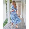 image:imageBTFBM Summer Dresses for Women 2026 Spring Outfits Beach Vacation Short Sleeve Smocked Boho Casual Floral Maxi DressFloral Blue