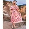 image:imageBTFBM Summer Dresses for Women 2026 Spring Outfits Beach Vacation Short Sleeve Smocked Boho Casual Floral Maxi DressFloral Pink Red