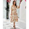 image:imageBTFBM Summer Dresses for Women 2026 Spring Outfits Beach Vacation Short Sleeve Smocked Boho Casual Floral Maxi DressFloral White Orange