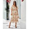 image:imageBTFBM Summer Dresses for Women 2026 Spring Outfits Beach Vacation Short Sleeve Smocked Boho Casual Floral Maxi DressFloral White Orange