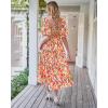 image:imageBTFBM Summer Dresses for Women 2026 Spring Outfits Beach Vacation Short Sleeve Smocked Boho Casual Floral Maxi DressFloral White Red