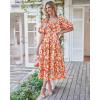 image:imageBTFBM Summer Dresses for Women 2026 Spring Outfits Beach Vacation Short Sleeve Smocked Boho Casual Floral Maxi DressFloral White Red