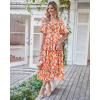 image:imageBTFBM Summer Dresses for Women 2026 Spring Outfits Beach Vacation Short Sleeve Smocked Boho Casual Floral Maxi DressFloral White Red