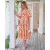 image:imageBTFBM Summer Dresses for Women 2026 Spring Outfits Beach Vacation Short Sleeve Smocked Boho Casual Floral Maxi DressFloral White Red