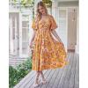 image:imageBTFBM Summer Dresses for Women 2026 Spring Outfits Beach Vacation Short Sleeve Smocked Boho Casual Floral Maxi DressFloral Yellow