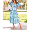 image:imageBTFBM Summer Dresses for Women 2026 Spring Outfits Beach Vacation Short Sleeve Smocked Boho Casual Floral Maxi DressPrint Blue