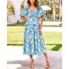 image:imageBTFBM Summer Dresses for Women 2026 Spring Outfits Beach Vacation Short Sleeve Smocked Boho Casual Floral Maxi DressPrint Blue