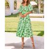 image:imageBTFBM Summer Dresses for Women 2026 Spring Outfits Beach Vacation Short Sleeve Smocked Boho Casual Floral Maxi DressPrint Grass Green